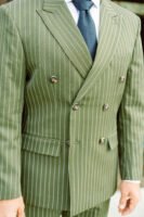 Standard Double Breasted (2 Piece Pinstriped Business Suit with Peak Lapel, Wool/Cotton Mix)